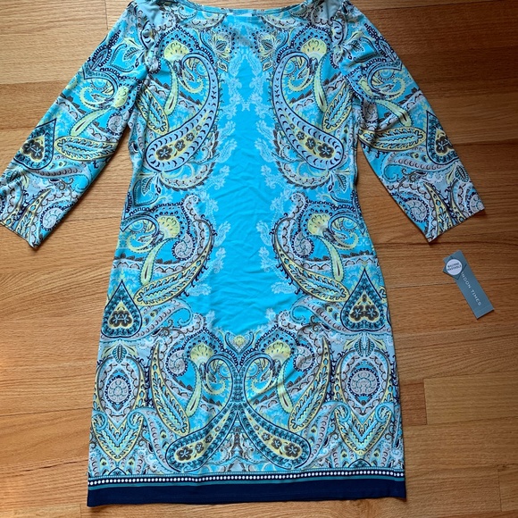 London Times Printed Jersey 3/4 Sleeve Shift Dress - Picture 1 of 7